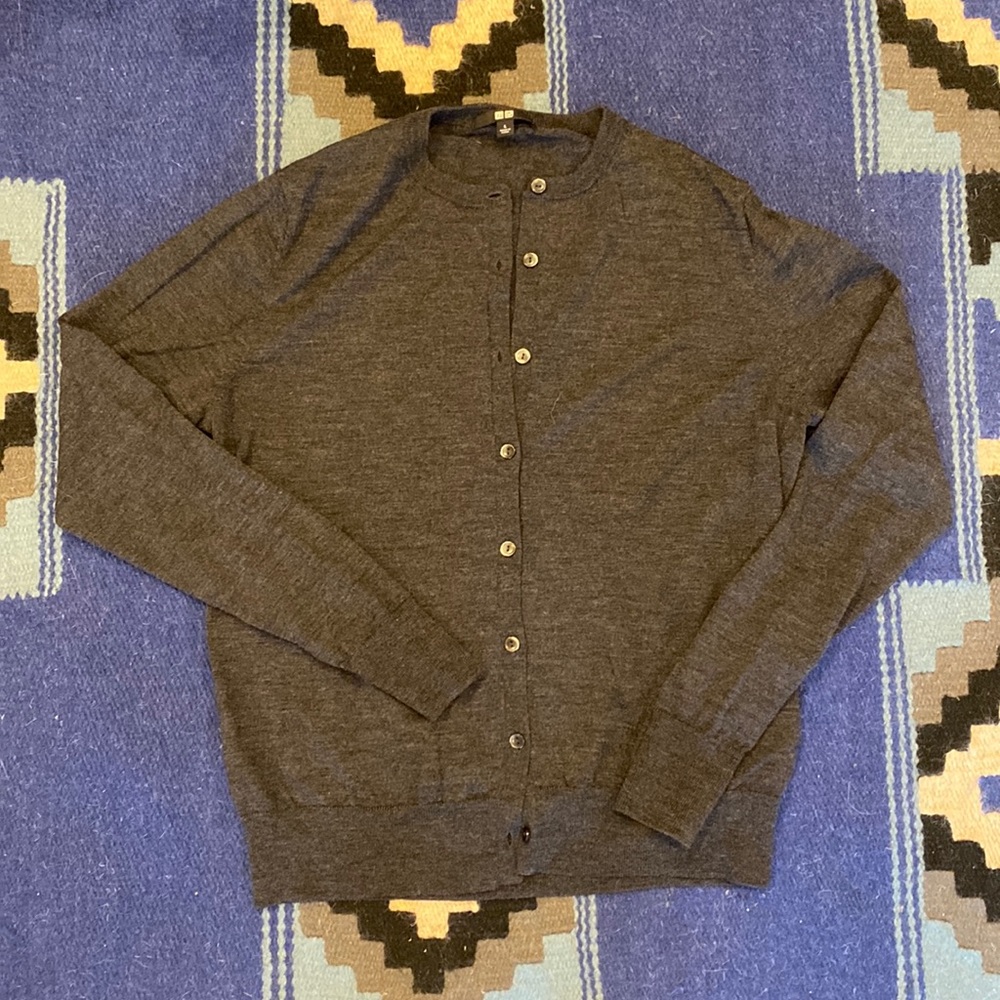 Charcoal Grey 100% Merino Wool Cardigan